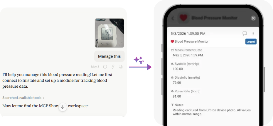 Demo 7 screenshot — blood pressure tracker bootstrapped from one photograph