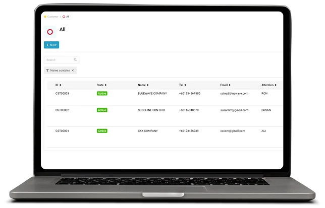 The Inistate web app, listing records with their current state