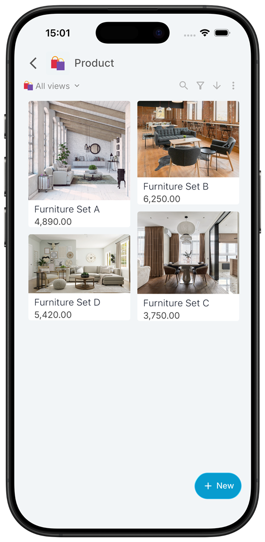 Inistate furniture catalogue in a masonry layout with product images and prices
